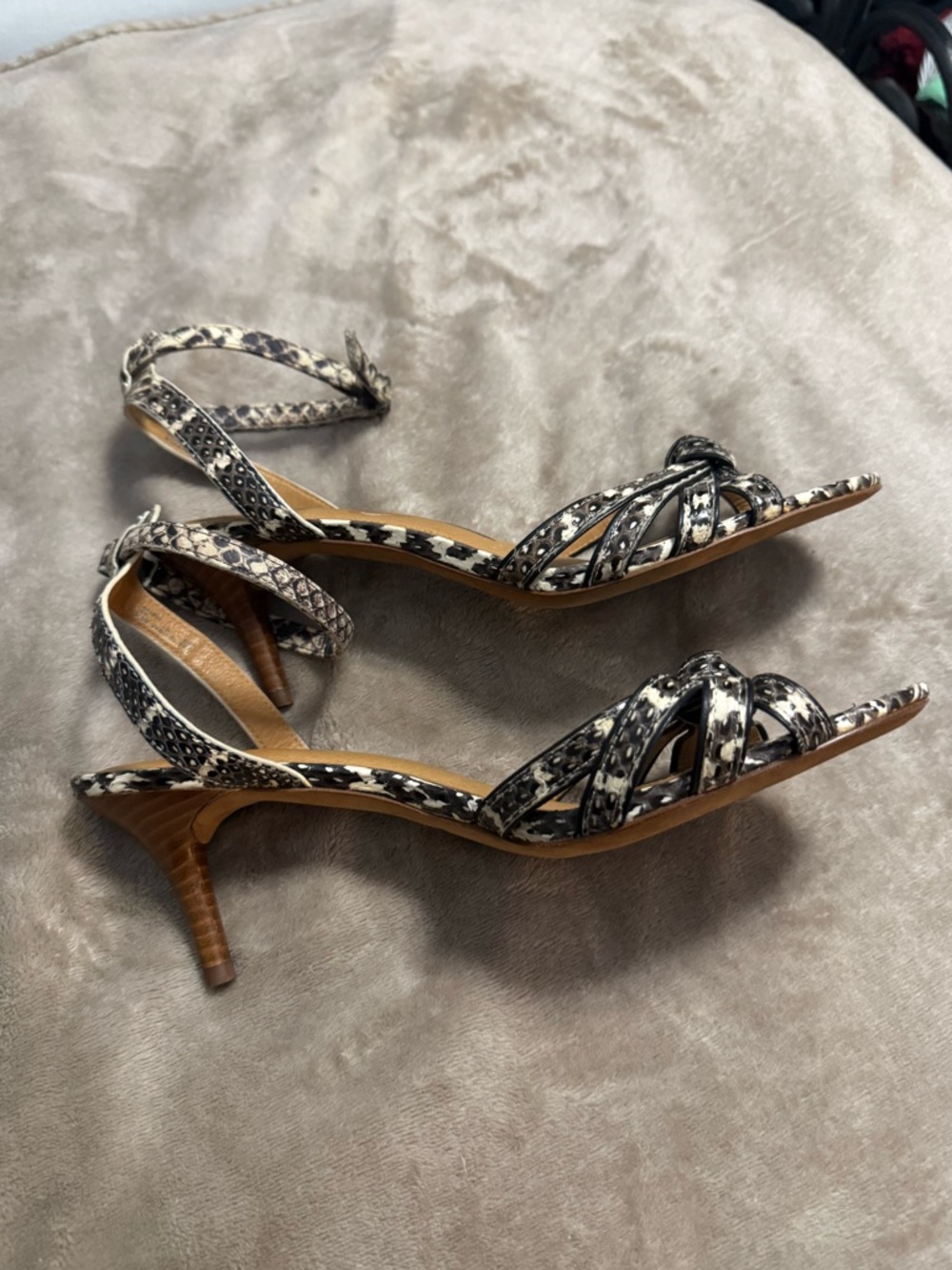 NWOB COACH Leather Snake-Print Strappy Heel Sandals - Cream/Black Size 9.5